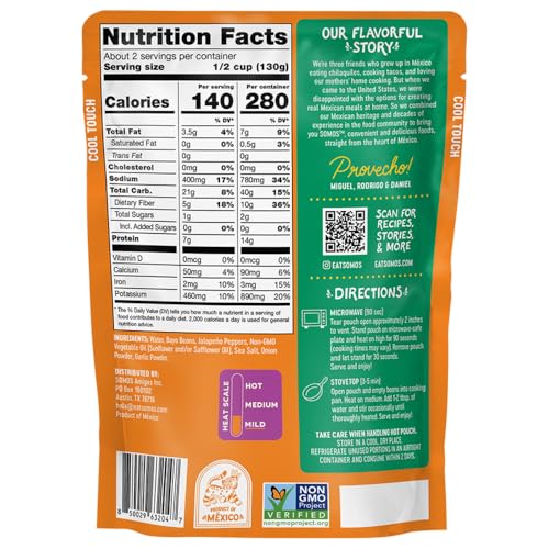 SOMOS Refried Beans Spicy 10 OZ for Mexican Dishes Healthy Snack