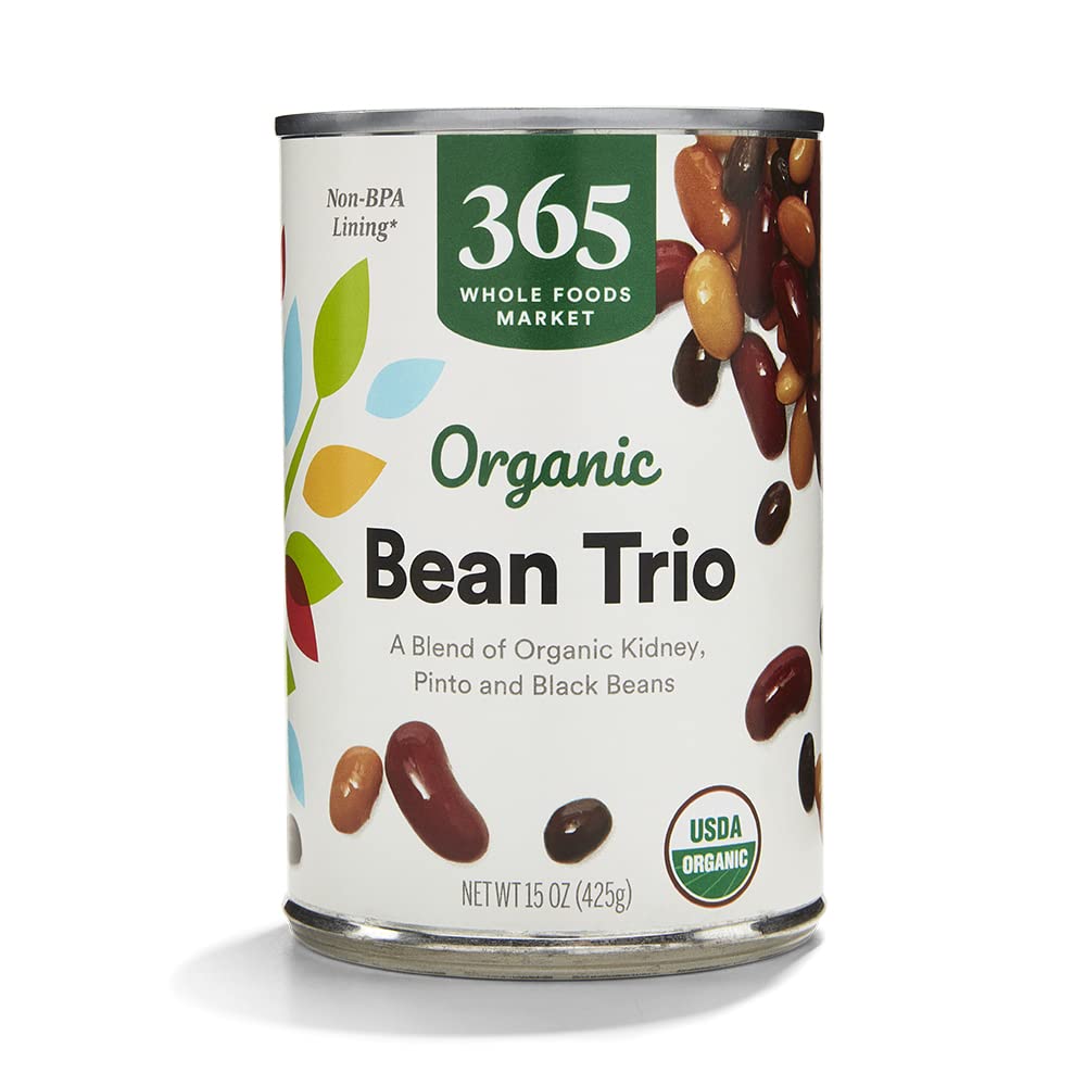Whole Foods Market Organic Bean Trio (Kidney, Pinto, & Black Beans) for Healthy Eating 15 Ounce USDA Organic