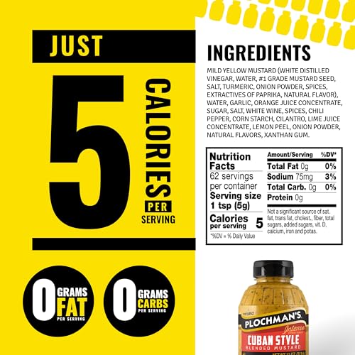 Plochman Cuban Mustard - Spicy Flavored Blended Mustard for Sandwiches and Chips
| Plochman Cuban Mustard - Bold Taste