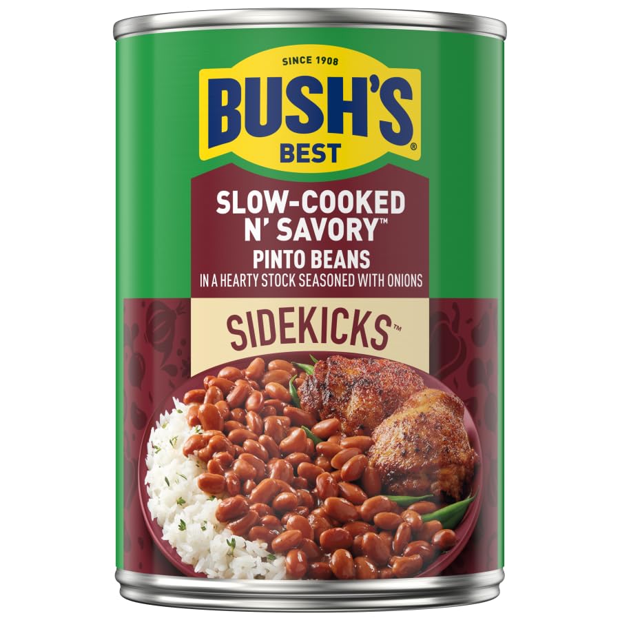 Bush's Best 15oz Canned Slow-Cooked N' Savory Pinto Beans for High Protein and Fiber Diets, Gluten Free and Low Fat, Ide