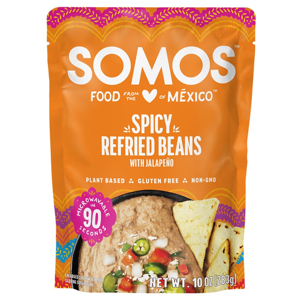 SOMOS Refried Beans Spicy 10 OZ for Mexican Dishes Healthy Snack